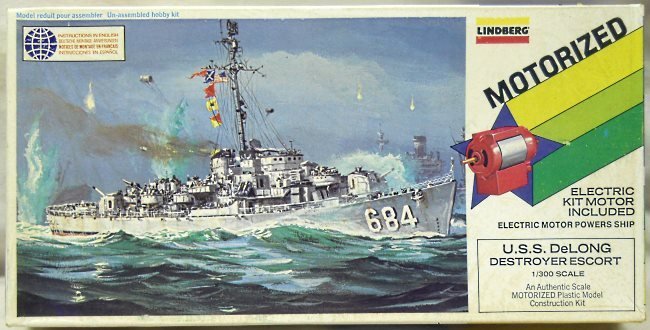 Lindberg 1/300 DE-684 USS DeLong (Rudderow Class) Destroyer Escort Motorized, 1722 plastic model kit